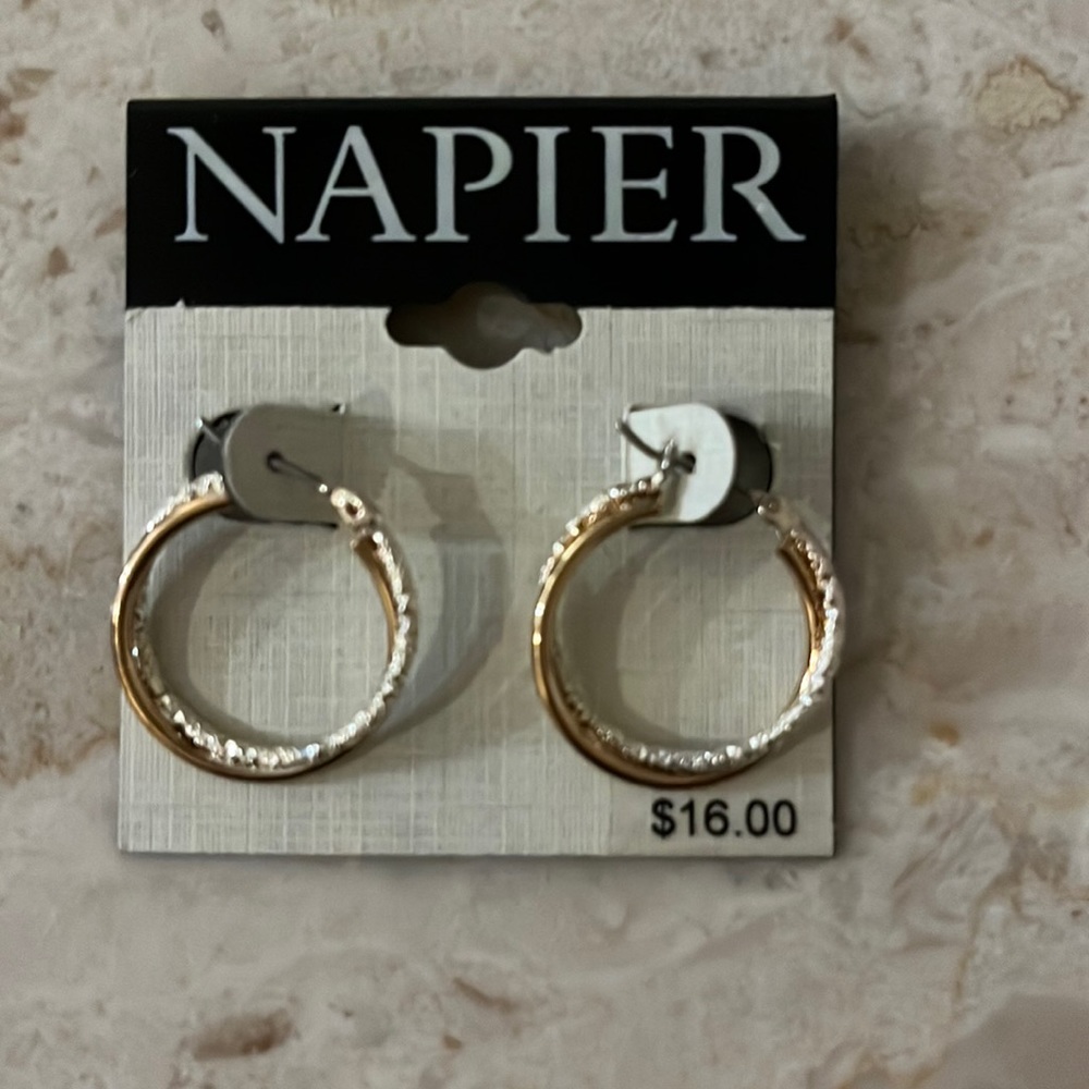 Napier Gold and Silver Hoop Earrings, NWT